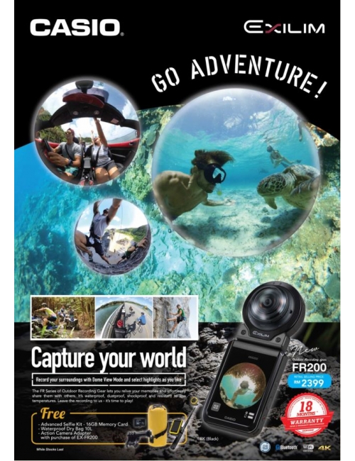 Casio EX-FR200-Capture photo & video with 185°angle of view is now possible With EX-FR200!